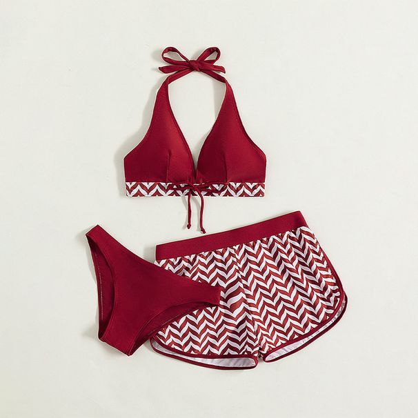 Women's Three Piece Halter Neck Sports Swimsuit Multi Color Sexy Flat Angle Bikini Wholesale Swimsuit_ecoleips.com