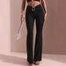 Women's High Waist Flared Pants Stretchy Polyester Trousers with Belt Loops Casual Office Wear Black Burgundy Navy Blue S XL_ecoleips.com