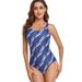 Women's Conservative Vest Style Swimsuit Printed One Piece Sports Swimwear European American Design_ecoleips.com
