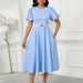 D590 European And American Women's 2025 Summer Fashion Puff Sleeve Elegant High Waist Solid Color Round Neck Large Hem_ecoleips.com