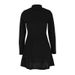 WG120 Spring New Women's Slim-Fit Ribbed Long-Sleeve Fleece Waist-Cinching A-Line Striped Stand Collar Dress_ecoleips.com