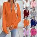 Women's Zip Neck Long Sleeve Casual Sweatshirt T-Shirt - Soft Polyester Blend, Relaxed Fit, Stylish Pullover For Fall & Winter_ecoleips.com