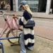 K New Lazy Style Sweater Long Coat With Contrasting Stripes_ecoleips.com