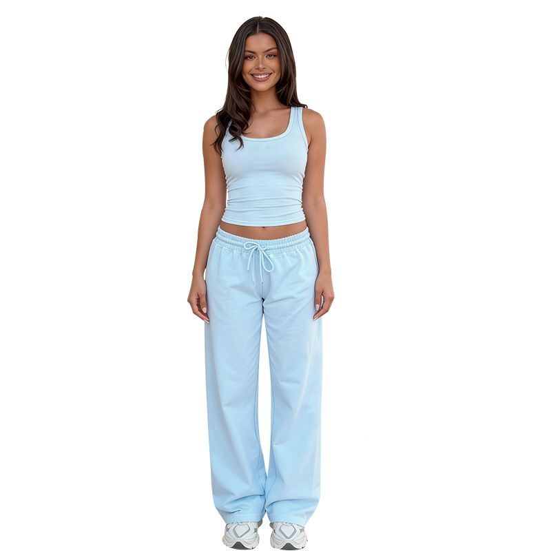 Women's Casual Lounge Set - Sleeveless Vest & Wide Leg Pants, Stretchy Polyester Blend, Trendy Two-Piece Outfit For Yoga, Travel & Daily Wear_ecoleips.com