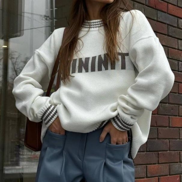 Popular 2026 Spring And Autumn New Knitted Sweater Knitted Sweater Crew Neck Pullover Women's Top_ecoleips.com