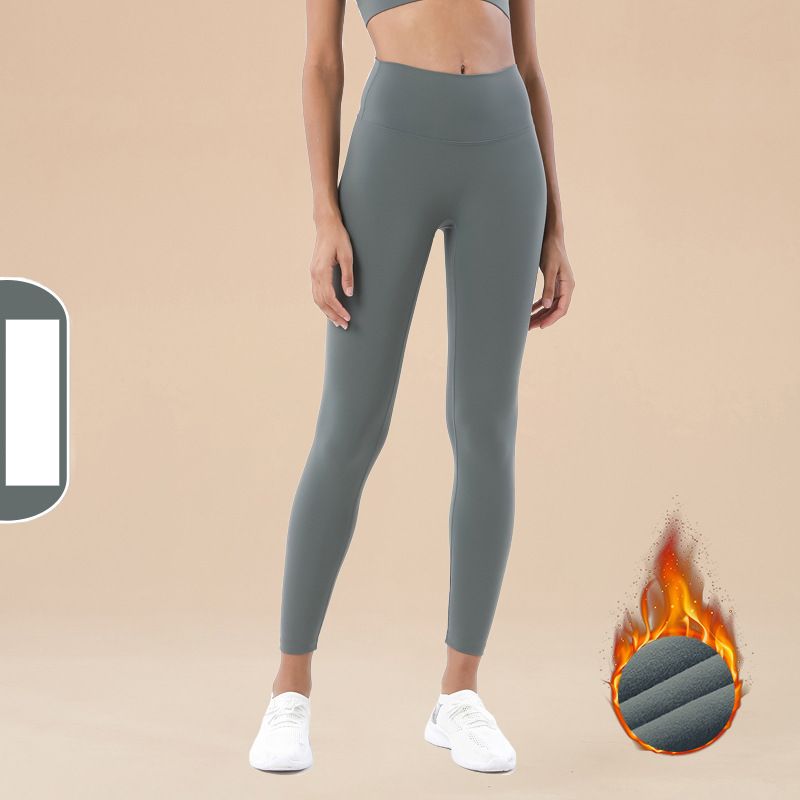 Women's nude feeling plus velvet without embarrassment high waist anti-curling yoga pants butt lift thickened thin velvet sports fitness pants_ecoleips.com