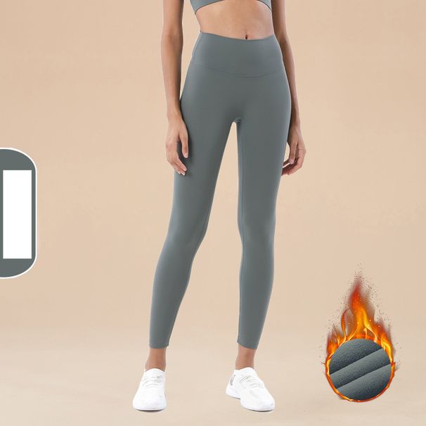 Women's nude feeling plus velvet without embarrassment high waist anti-curling yoga pants butt lift thickened thin velvet sports fitness pants_ecoleips.com