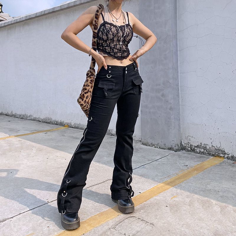 Women's Low Waist Straight Slim Jeans Trendy Cool Zip Detailing Casual Cotton Trousers For Autumn Fashion American Style_ecoleips.com