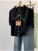 Women's French Retro Style Collared Knit Sweater Color Block Short Sleeve Top Summer Design_ecoleips.com
