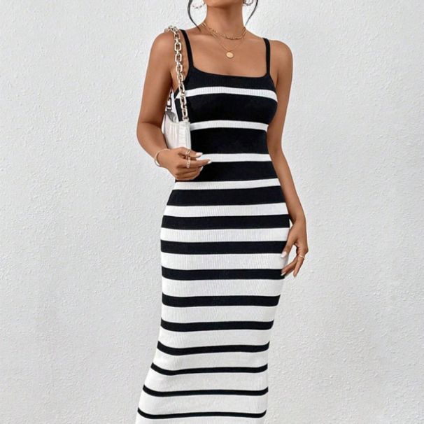2026 New Women's Fashion Sexy Striped Strap Slimming Long Dress_ecoleips.com