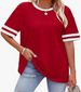 Women's Casual Short Sleeve T-Shirt Striped Contrast Cuff Loose Fit Comfortable Breathable Daily Wear_ecoleips.com