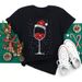 European And American Cross-border Foreign Trade Women's Clothing Christmas Wine Glass Print Round Neck Short-sleeve_ecoleips.com