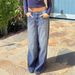 Women's Clothing High Waisted Jeans, Street Style, Solid Color, Washed Blue, With Pockets, Loose Fit, Wide Leg Pants._ecoleips.com