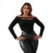 Voya Women's Clothing, European And American Ins Design T-shirt, Spring And Summer One Neck Slim Fit Versatile Cropped Top_ecoleips.com