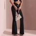 Women's High Waist Flared Pants Stretchy Polyester Trousers with Belt Loops Casual Office Wear Black Burgundy Navy Blue S XL_ecoleips.com