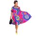 Women's Clothing Printed Large Skirt V Neck Zipper Short Sleeve Dress_ecoleips.com
