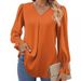 Aria Basics Aria Basics Cross-Border European And American Women's Clothing Autumn Winter New Solid Color Chiffon Blouse V-Neck Pullover_ecoleips.com