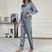 Women's Sleepwear Simple Satin Pajama Set Long Sleeve Buttons Lapel Top With Elastic Pants Loungewear Nightwear 2 Piece Nighty_ecoleips.com