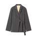 Women's Grey Pinstripe Blazer & Wide-Leg Pants Set – Elegant Office Suit With Belted Waist (Chic Two-Piece Formal Outfit, Professional & Stylish)_ecoleips.com