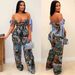 Women's Clothing Printed Oil Painting Pattern Tie Drawstring Multi Pocket Pants Suit_ecoleips.com