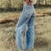 Women's Ripped Wide Leg Stretch Denim Jeans Blue Sky White Cloud Style European American Export Bestseller_ecoleips.com