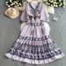 Women's Clothing Retro Elegant Ruffled V Neck Lantern Sleeve Dress For Women Summer Waist Slimming Print Long Skirt_ecoleips.com