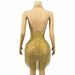 Luxurious Deep V Halter Neck Backless Mini Dress Gold Rhinestone Tassel Sexy Women's Party Wear For Cocktail Performances_ecoleips.com