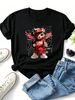 Women Hip Hop Red Outfit Sunglasses King Graffiti Bear Letter Graphic T Shirt Round Neck Short Sleeve Loose Streetwear Summer Tops_ecoleips.com