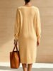 Contrast Rib Knit Midi Dress, Loose Pocket Knit Dress_ecoleips.com