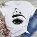 New Women's Clothing, White Printed Eyelash Design, Short-sleeved, Loose-fitting, Plus-size T-shirt For Women_ecoleips.com