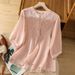 This Short-Sleeved, Stand-Collar Top Features Embroidery And Is Made From Cotton-Linen Fabric With A Literary, Retro Des_ecoleips.com