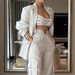 2024 European American High-fashion Two-piece Set In Apricot Color, Multi-pocket Blazer And Loose-fitting Trousers With_ecoleips.com