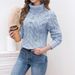 Women's High Neck Cable Knit Sweater - Soft Chunky Wool Pullover With Solid Color & Ribbed Detailing For Fall/Winter Layering_ecoleips.com