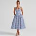 Women's Plaid Print French Style Dress Fashion Waist Cinching Backless Suspender Dress Sexy Princess Gown_ecoleips.com