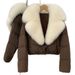 Elegant Short Down Jacket With Fox Fur Trim – Slim-Fit Winter Coat For Women, Detachable Hood & High-End Styling (Black/Brown Options, S/M Sizes)_ecoleips.com