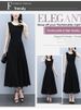 Elegant Black Sleeveless Maternity Dress Slimming Long Summer Gown Mommy Fashion Midi Dress Casual Chic Maternity Wear_ecoleips.com