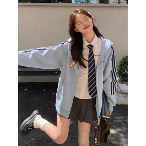 High-street Design Three-stripe Hooded Sweatshirt For Women, 2025 Autumn/winter New Style, Loose Fit, Fleece-lined,_ecoleips.com