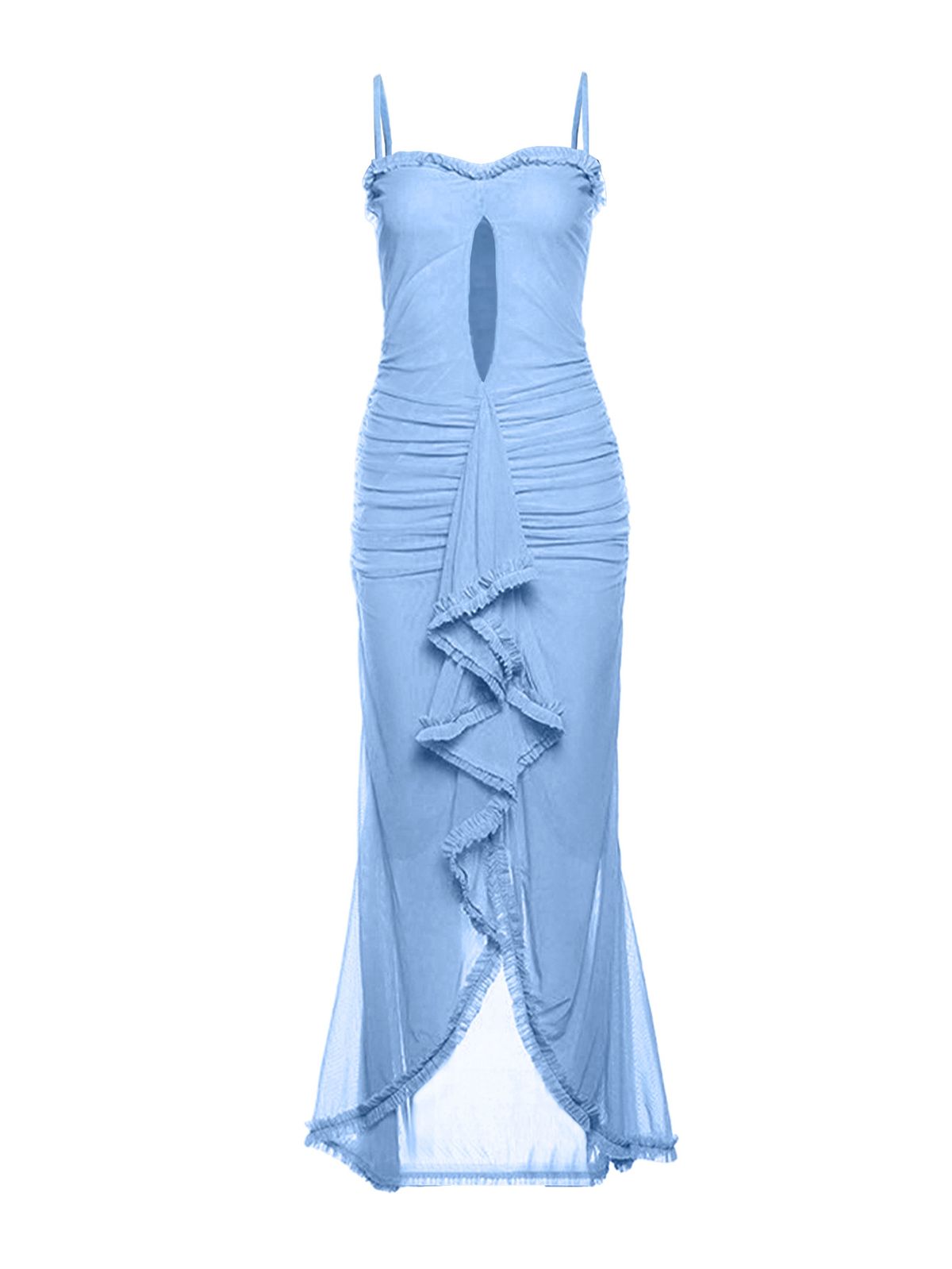 Women's Hollow Mesh Lace Long Dress Summer New Irregular Suspender Dress_ecoleips.com