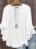 Women's Clothing Three Quarter Sleeve Top Solid Color Fashion Casual Loose V Neck Business Shirt_ecoleips.com