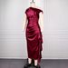 Burgundy High-Waisted Satin Ruffle One-Shoulder Bodycon Dress Slimming Waist Cinching For Banquets And Parties Women's Clothing_ecoleips.com
