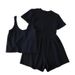 Women's Waffle Knit Short Sleeve T-Shirt & Wide Leg Shorts 3-Piece Set - Casual Loungewear Outfit_ecoleips.com
