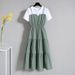 Women's Clothing Women's Fashion Sling Two Piece Long Skirt Summer Fat Girl New Style Slim Short Sleeved Dress_ecoleips.com