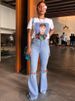 Women's Clothing Nostalgic High Waist Retro Elastic Hip Lifting Torn Holes Personality Trendy Wide Leg Flared Jeans Jeans Mopping Pants_ecoleips.com