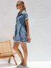Summer And Autumn New European And American Women's Clothing Short Sleeved Pocket Loose Shirt Dress Denim Dress_ecoleips.com