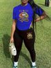 Women's Casual Loose And Fashionable BLACK Queen Pattern Print Loose T-shirt+shorts Two-piece Set Home Sportswear Daily Wear-454_ecoleips.com