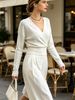 Women Cross Wrap V Neck Ribbed Knit Top Loose Long Sleeve Lightweight Hollow Texture Breathable Skin-friendly Cropped Knit Blouse_ecoleips.com