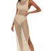 Women's Hollow-Out Knitted Beach Cover-Up - Bikini Blouse & Skirt Set For Summer Vacation, Boho Chic Style_ecoleips.com