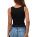 Women's Ribbed Round Neck Camisole - Stretchy Low-Cut Button Front Tank Top For Everyday Layering_ecoleips.com