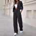 2025 European American Foreign Trade Women's Elegant Casual Striped Short-sleeved Lapel Blazer And Straight-leg Pants_ecoleips.com