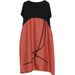 Summer Korean Style Loose Plus Size Women's Fashion Cotton Linen Color Block Round Neck Dress_ecoleips.com